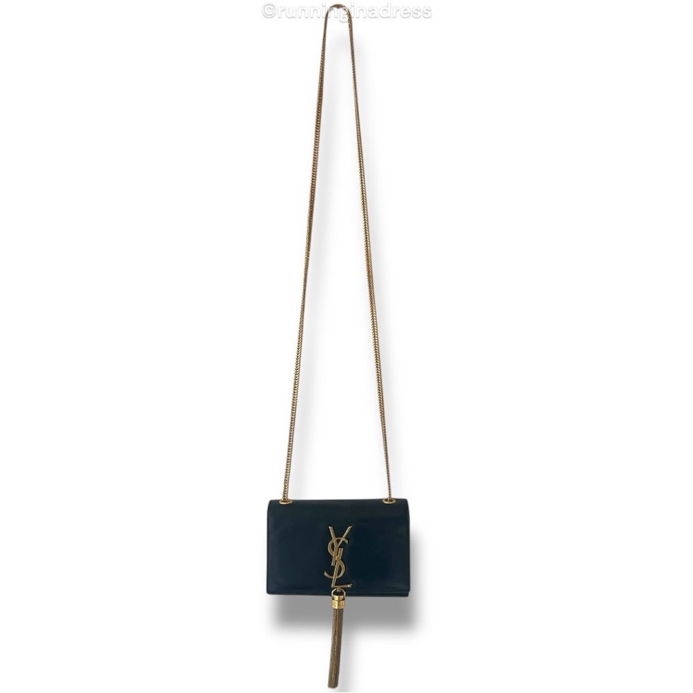 Saint Laurent Kate Tassel Logo Chain Bag In Black Leather With Gold Hardware - Picture 2 of 16